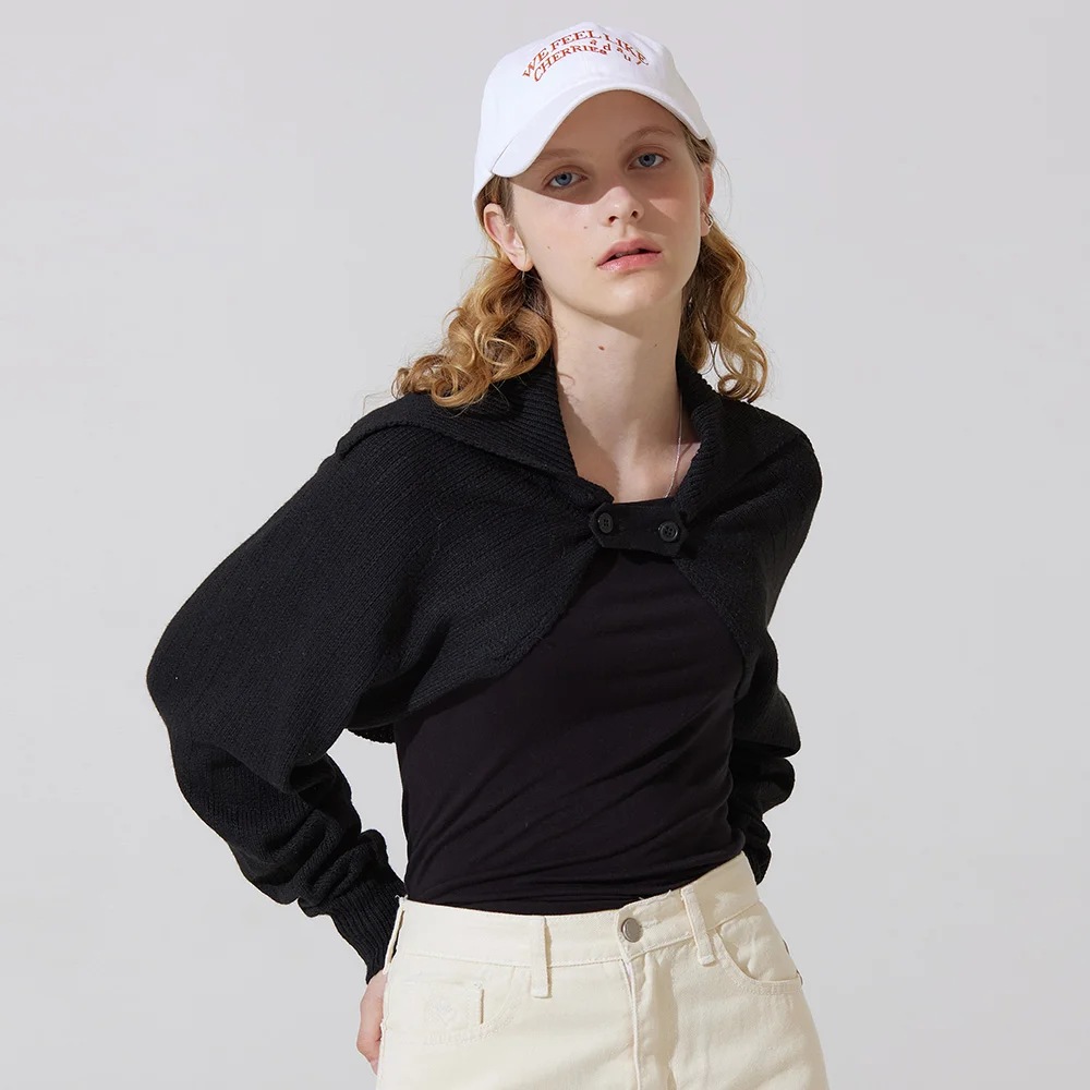 Rum sailor collar knit bolero - black
