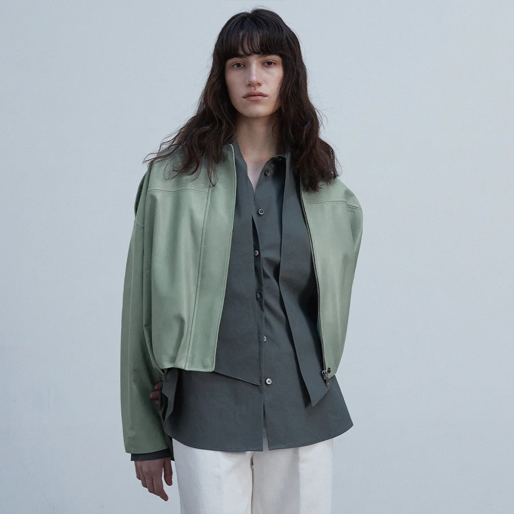 Vegetable Lambskin Balloon Jacket_Sage Green