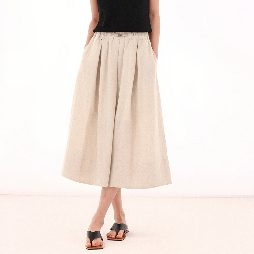 Linen Bending Pintuck Skirt _Beige