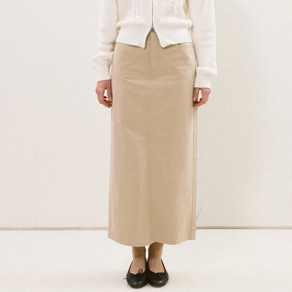 WAVE COTTON SKIRT_BEIGE