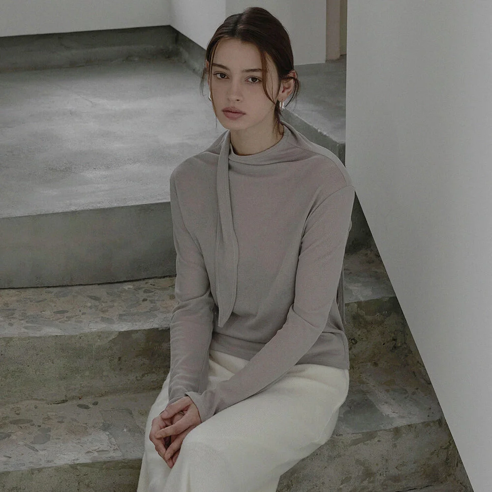See-through scarf top - Light cocoa