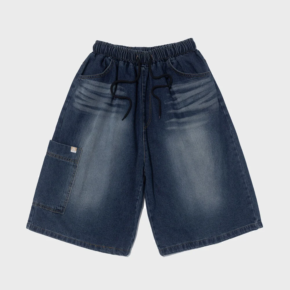 SAND BRUSH POCKET BERMUDA DENIM PANTS (BLUE)