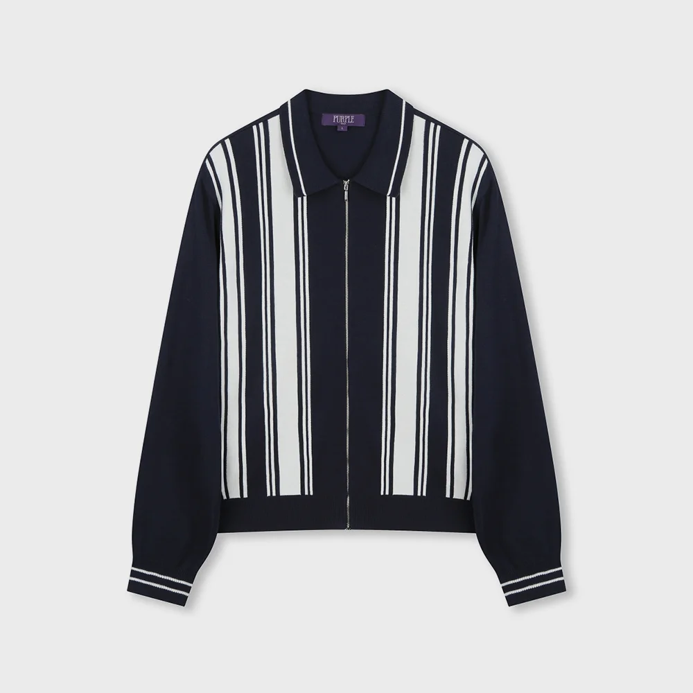 POLO STRIPE KNIT ZIP-UP NAVY