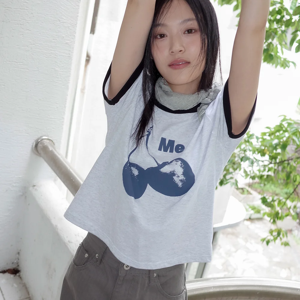 CHERRY CROP RINGER TEE_LIGHT GREY(IK2FMFT527A)