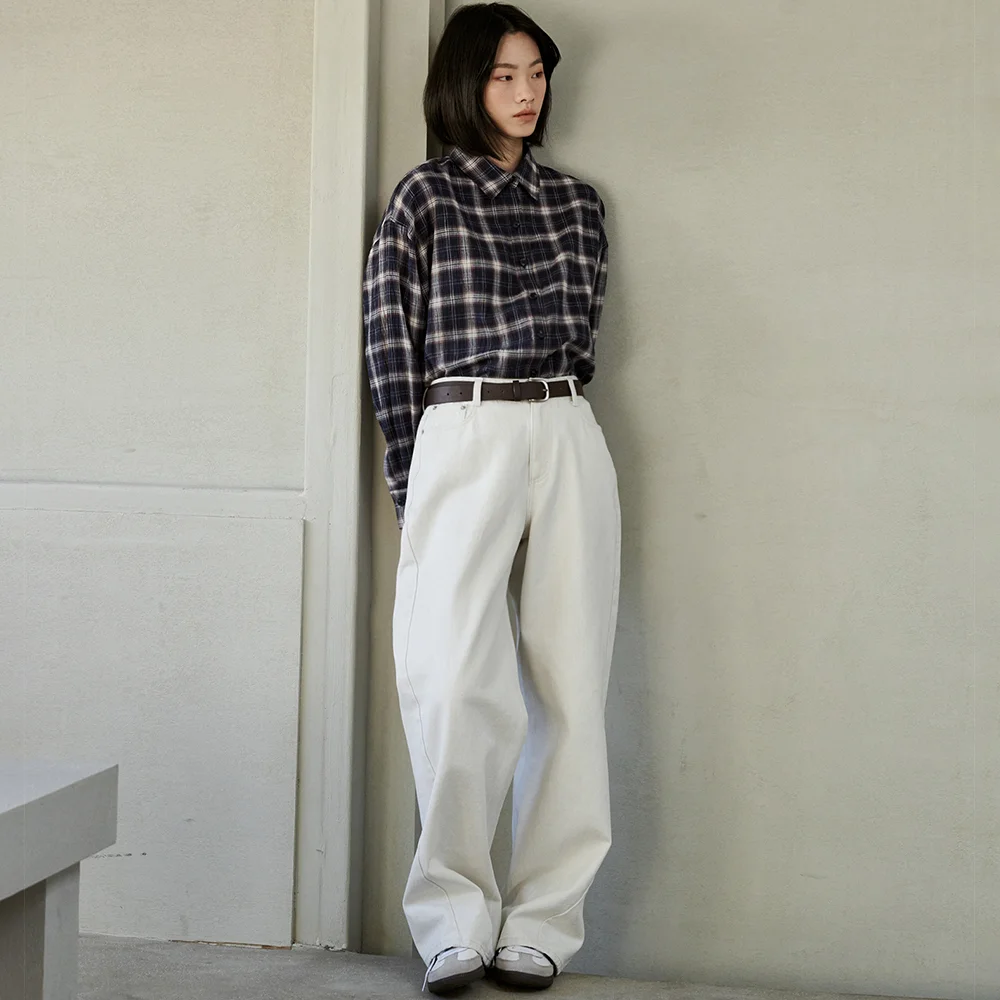 9151 弧形 衣領 牛仔 褲子 (石白色)