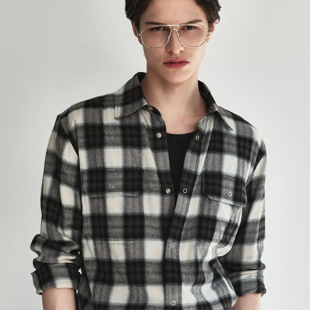 Ombre Checked Western Shirt_Black