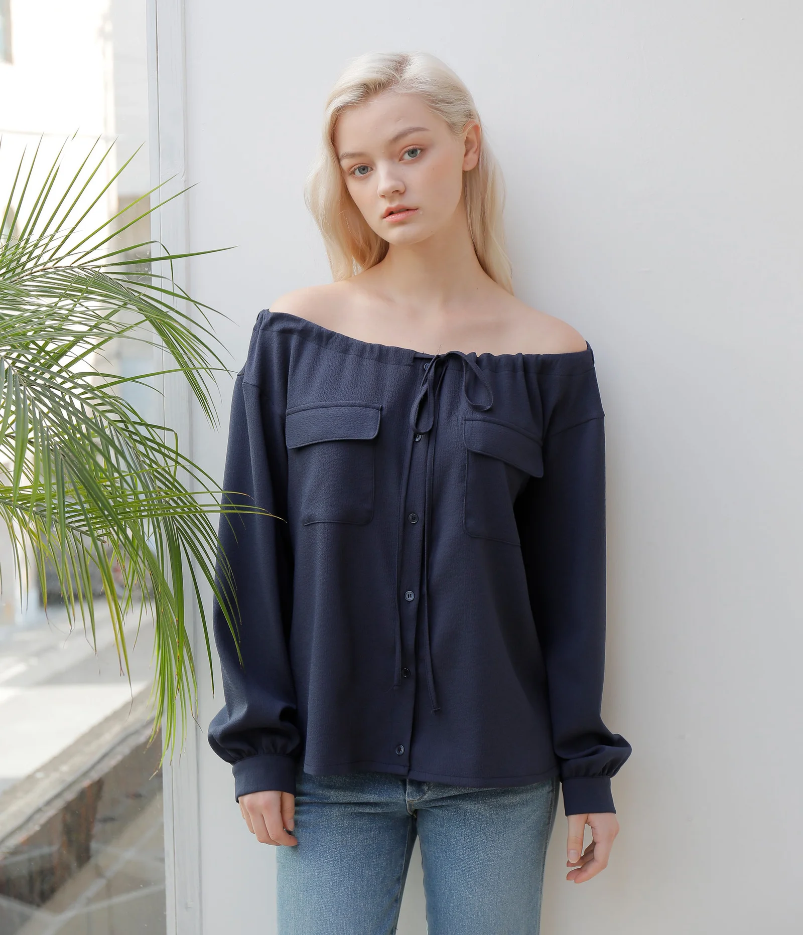 STRING OFF SHOULDER BLOUSE_NAVY