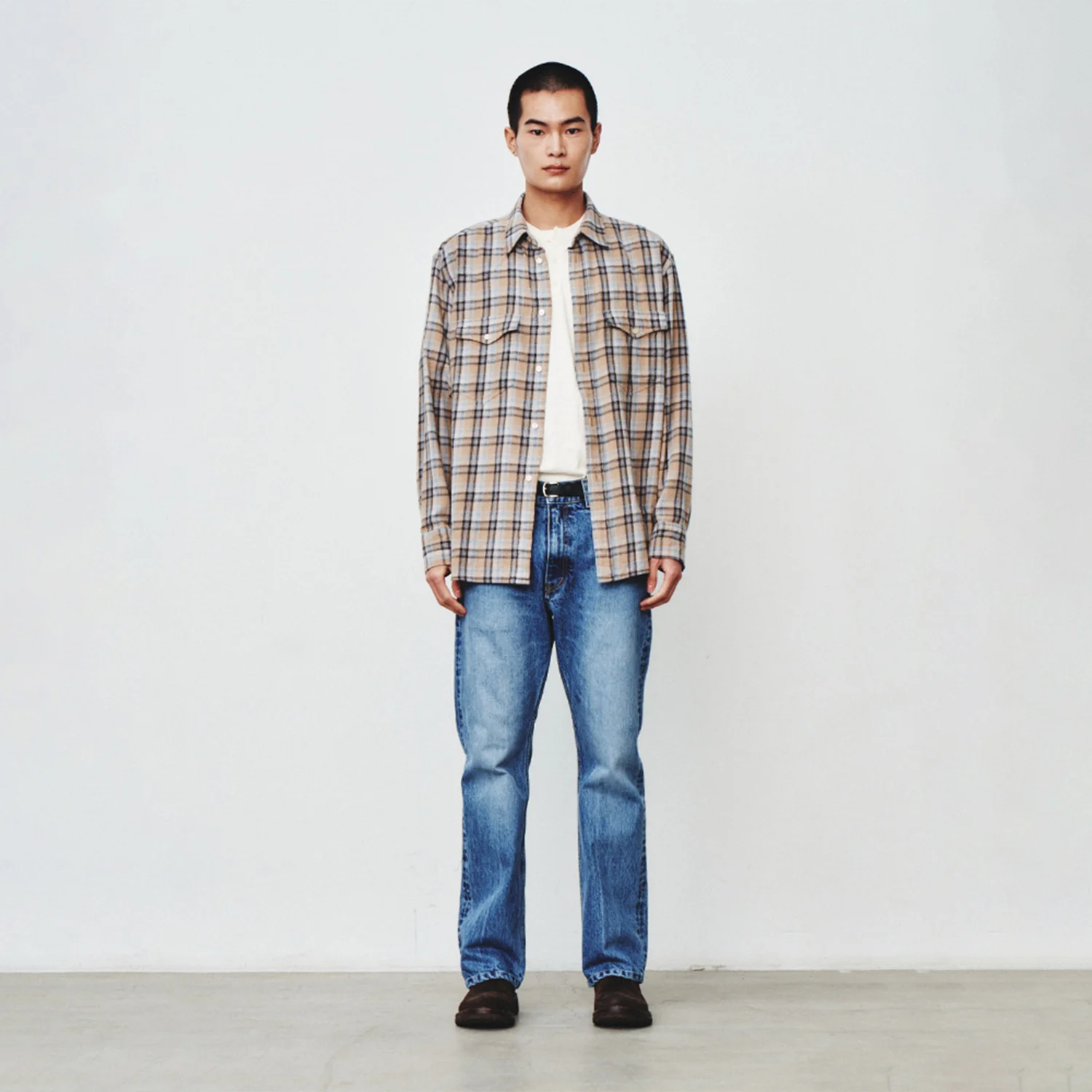 Washed Check Western Shirt_Stone.Grey