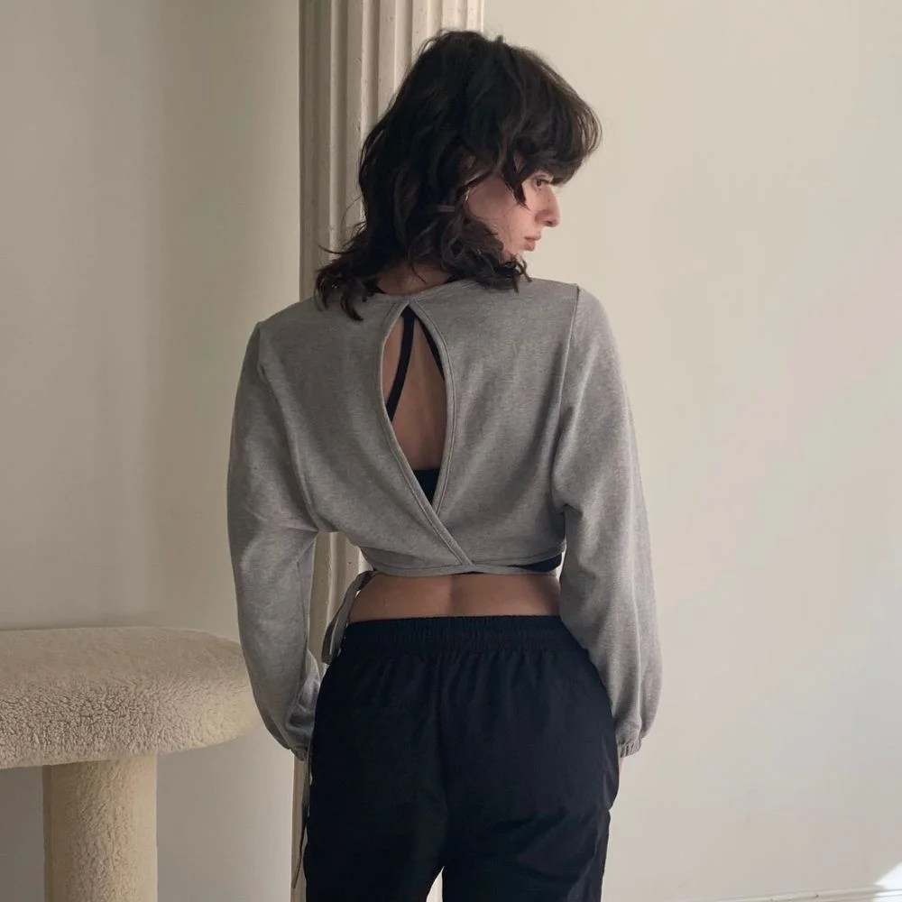 Open Tie-Back SweatShirt 灰色