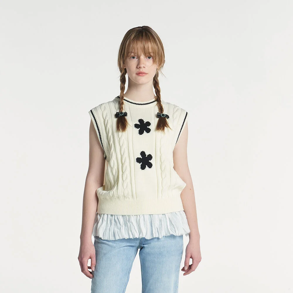 POINT FLOWER KNIT VEST (CREAM)