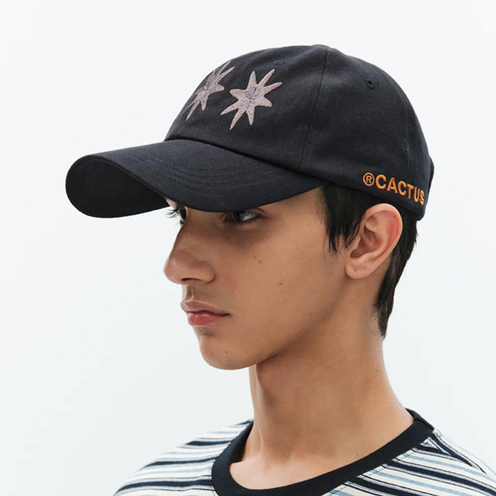 Star Embroidery Vintage Ball Cap-Navy