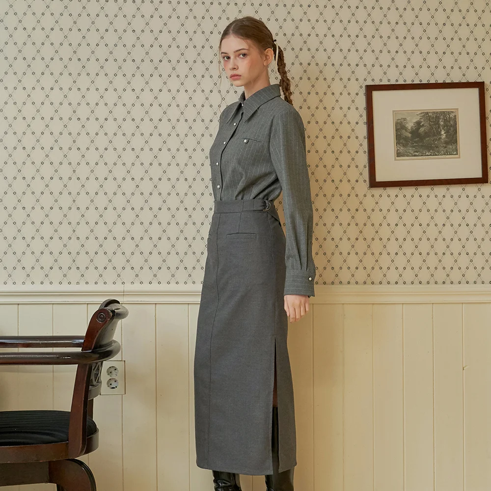 GREY H SLIT SKIRT