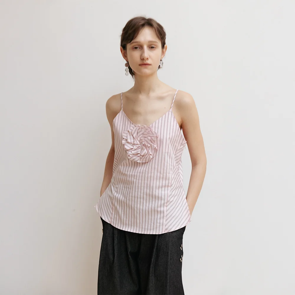 Flower Striped Shirt Vest_花 裝飾 V領