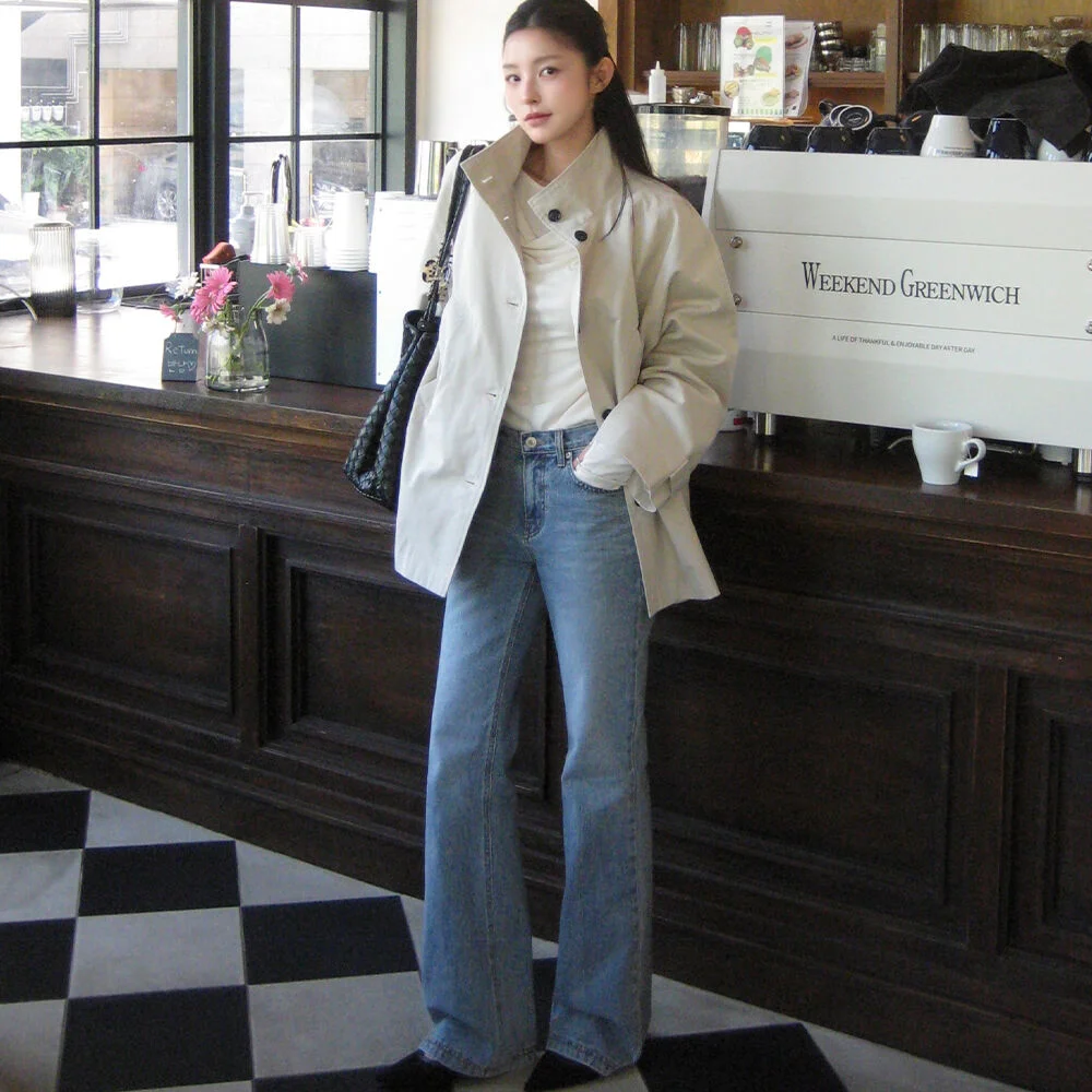 Natural washed bootcut denim pants_Blue