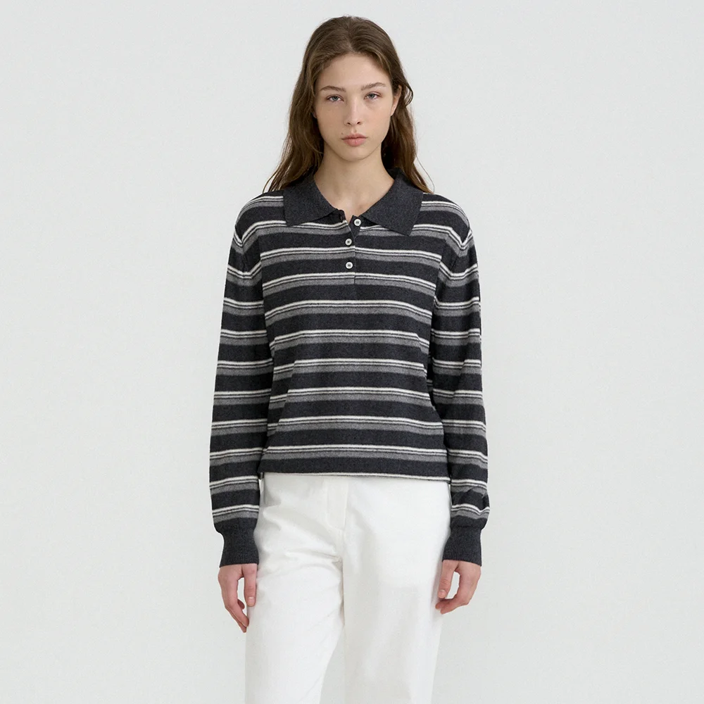 Raon Stripe Collar Knit (Charcoal Stripe)