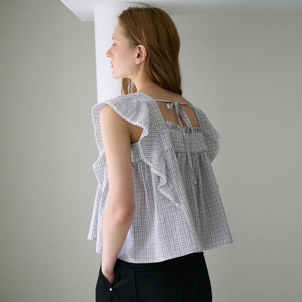 Check Ruffle Blouse