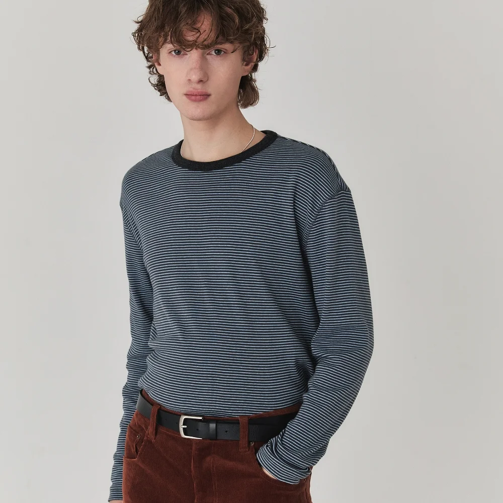 Blend Stripe Long Sleeve Top_Blue Grey