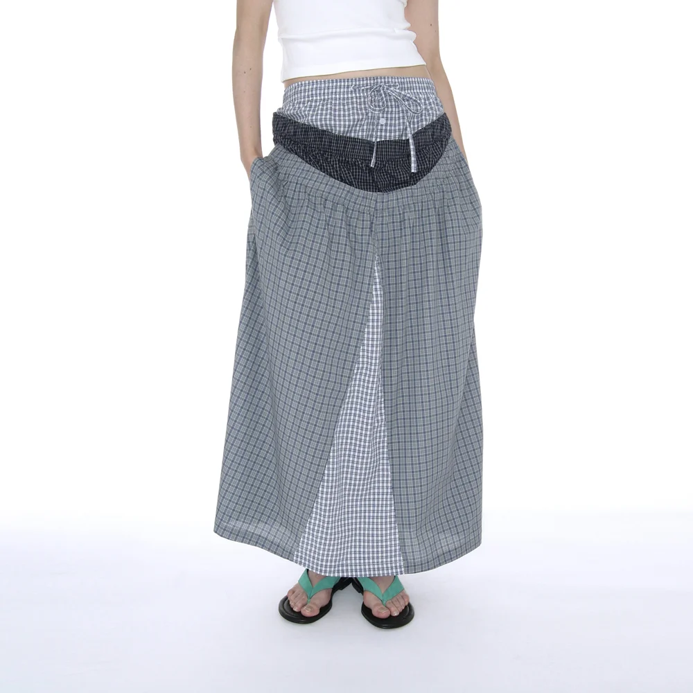MULTI LAYERED MAXI SKIRT_BLUE CHECK