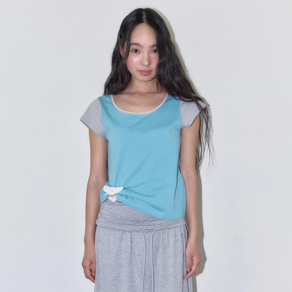 LACE COLOR POINT T-SHIRT (BLUE)