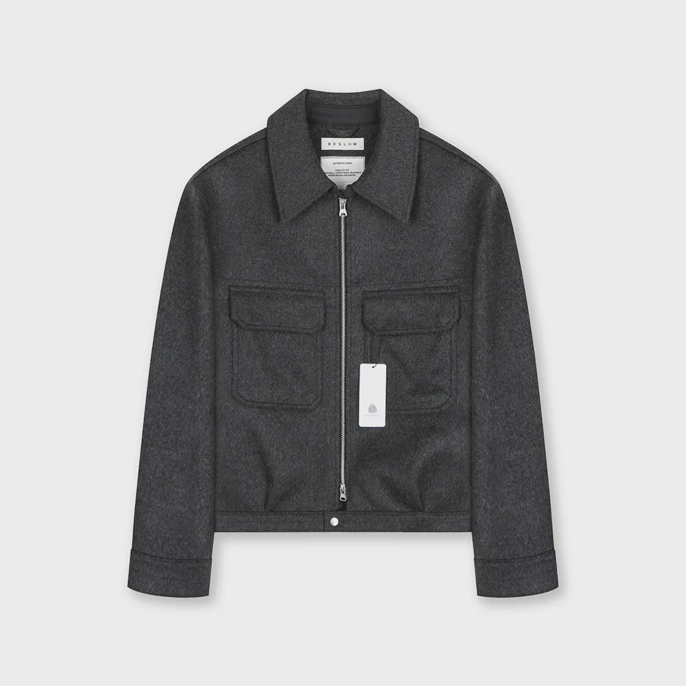 CASHMERE MILITARY ZIP-UP JACKET MELANGE CHARCOAL