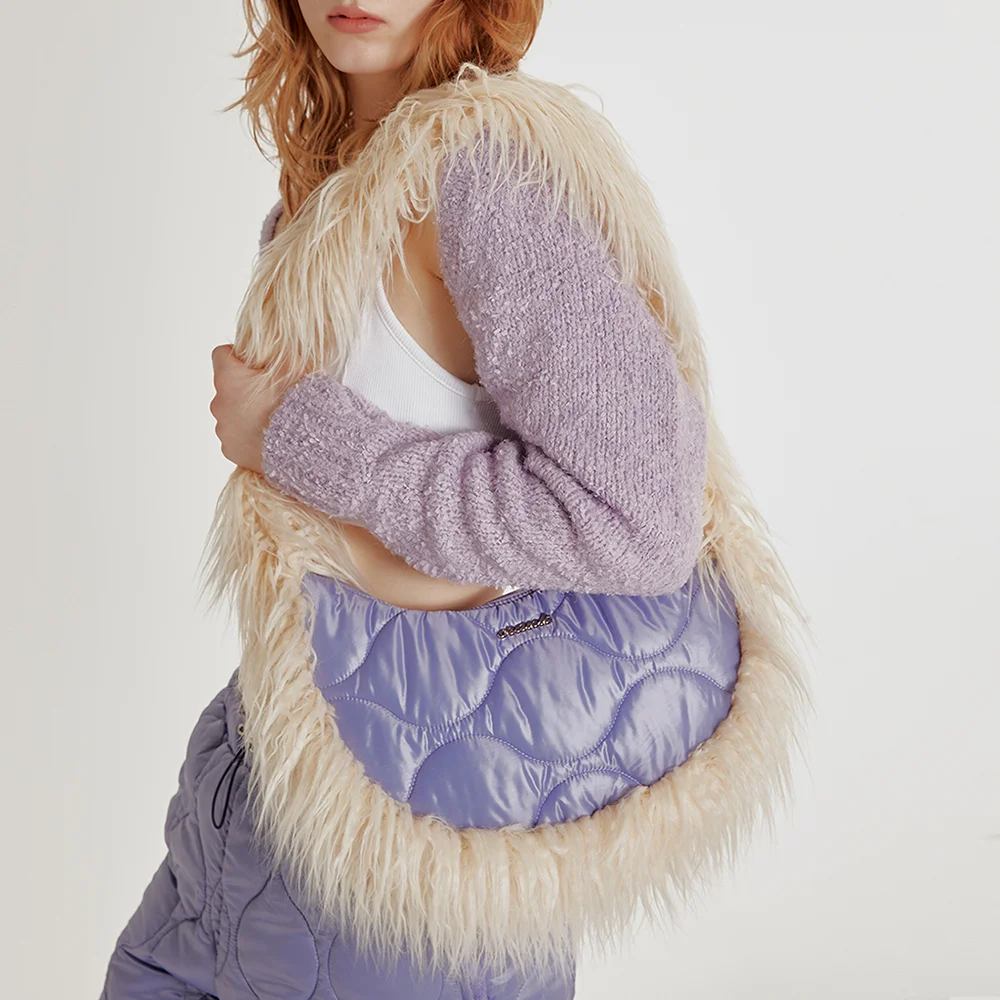 PADDED FUR SHOULDER BAG_PURPLE