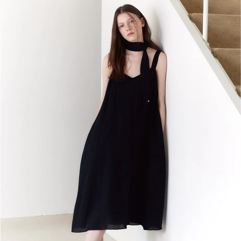 Selah Stripe Scarf Dress _black