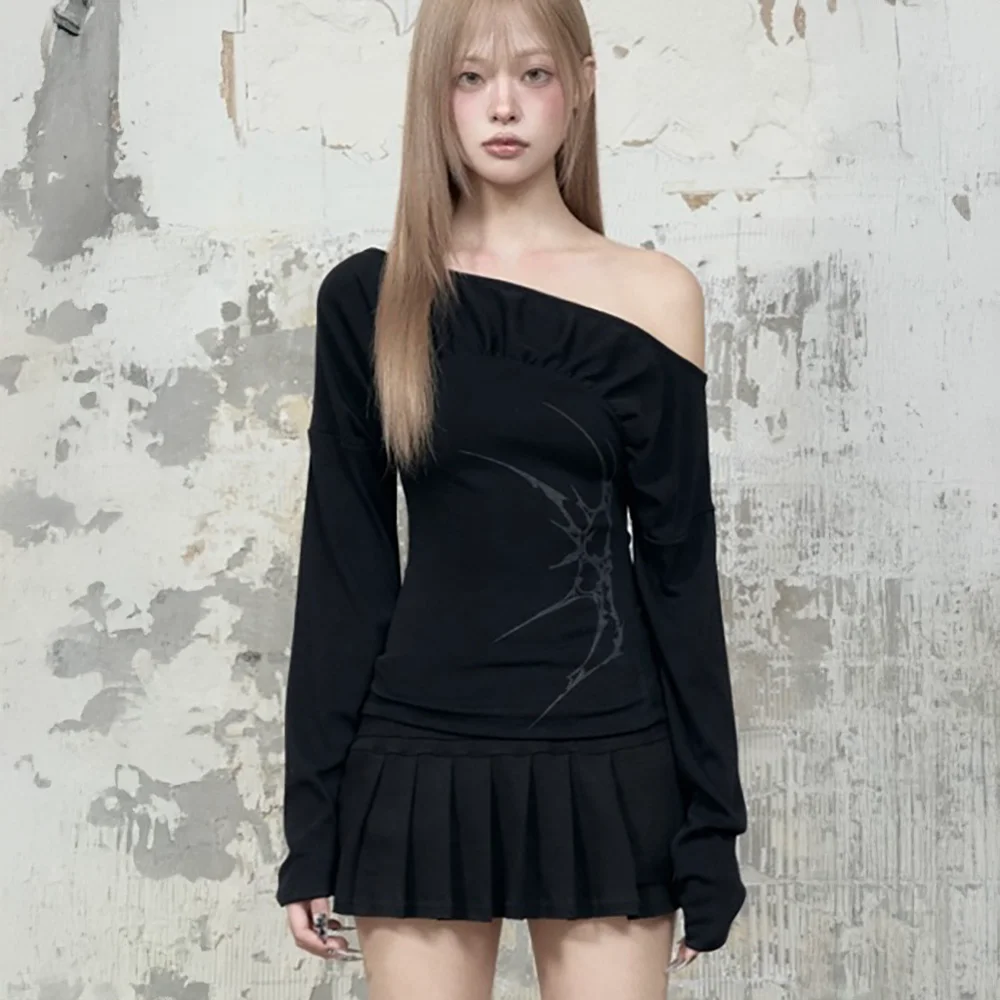 Glam Drape Shirring Long Sleeve (Black)