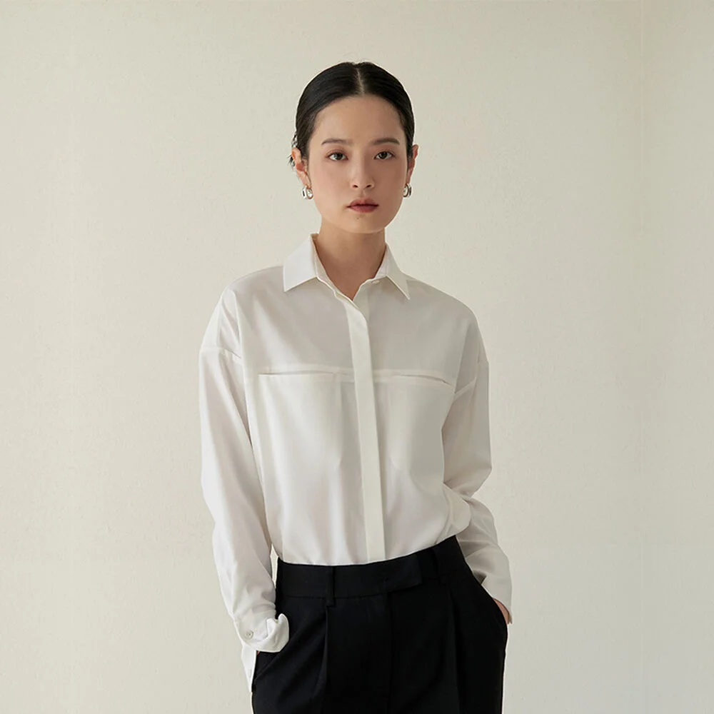 minimal point pocket hidden shirt_White