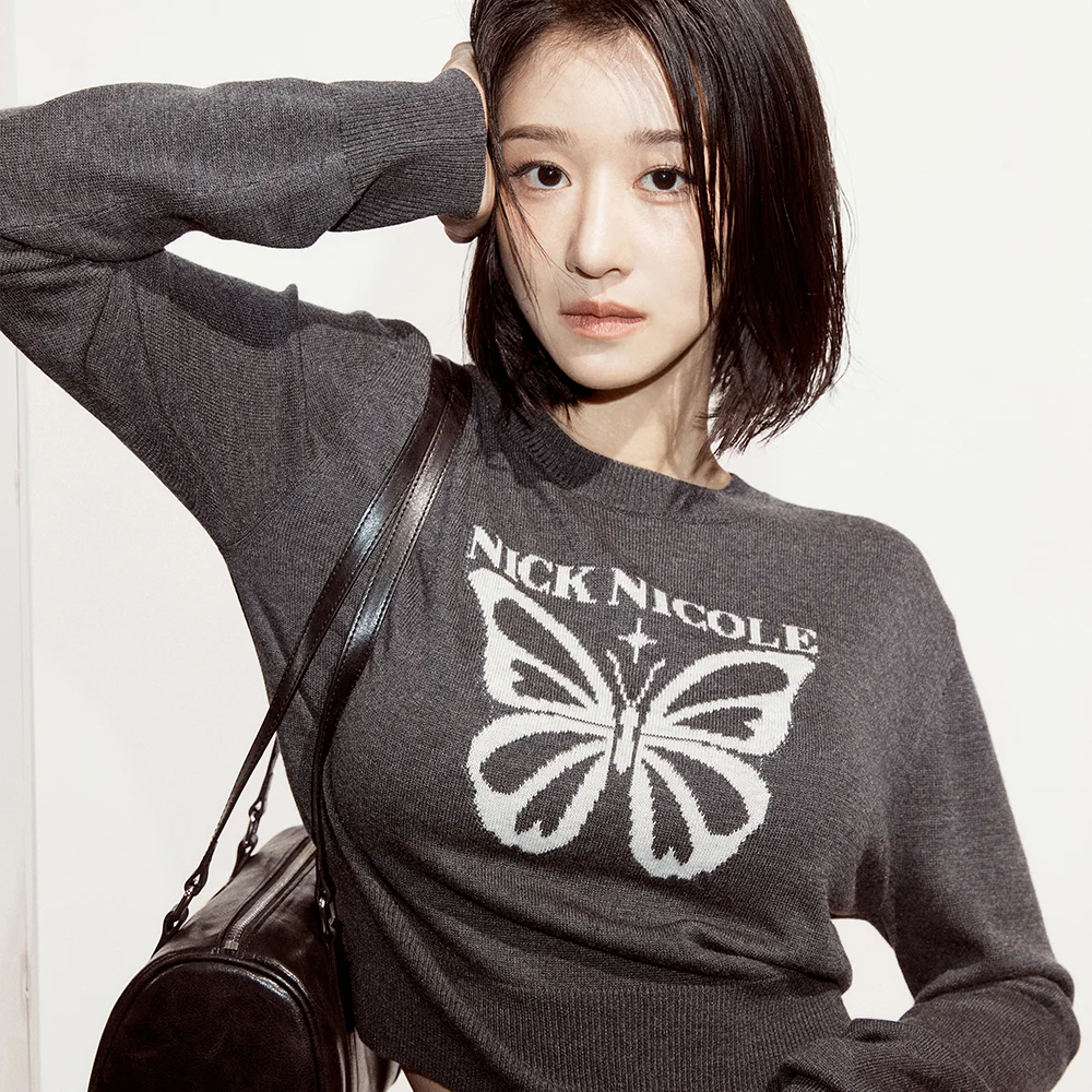 BOLD BUTTERFLY JAQUARD KNIT_CHARCOAL