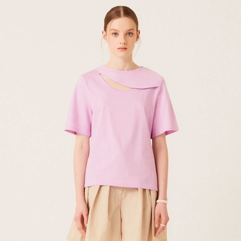 ROUND SLIT COTTON T-SHIRTS (LAVENDER)