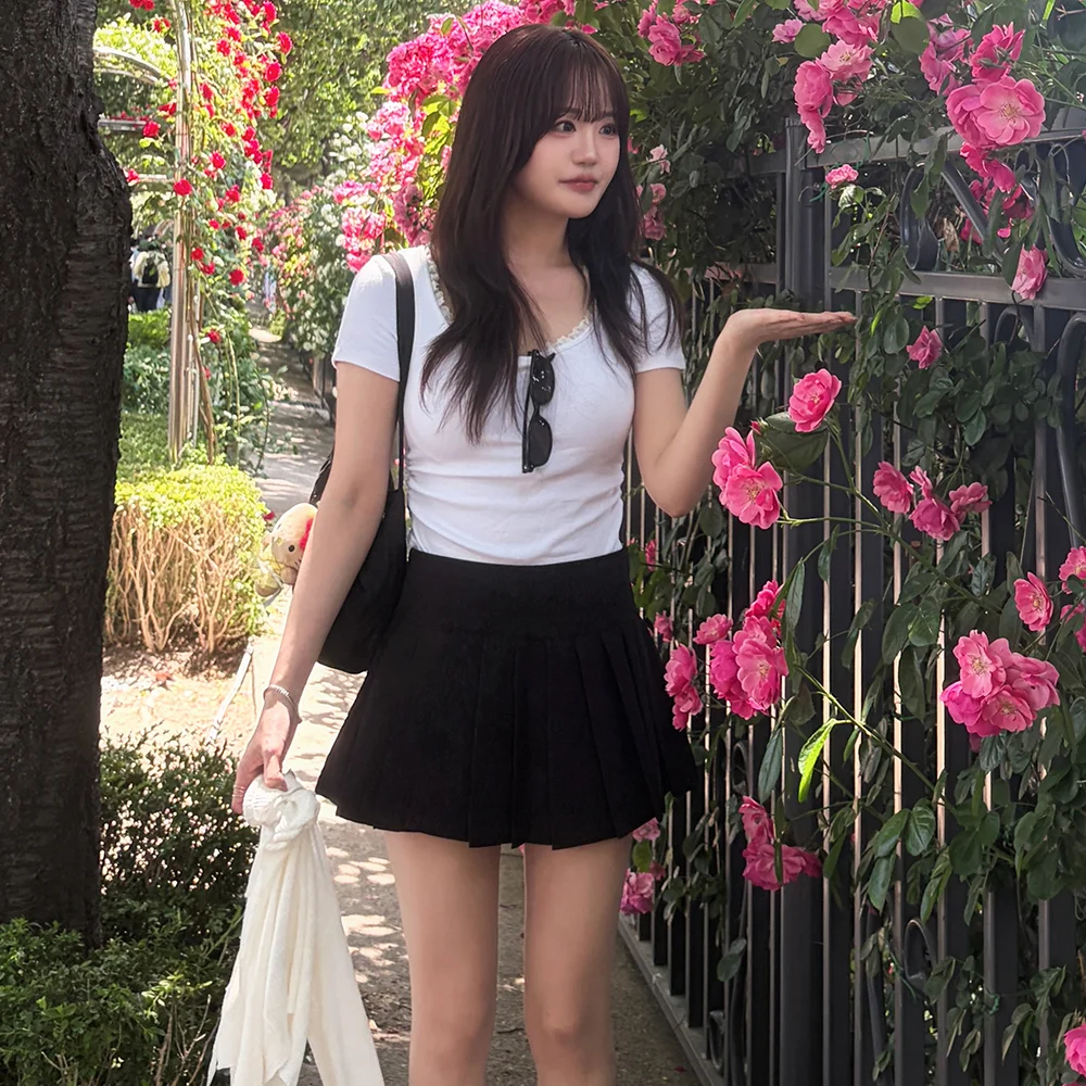 青春少女 百褶 網球 半身裙 (黑色)