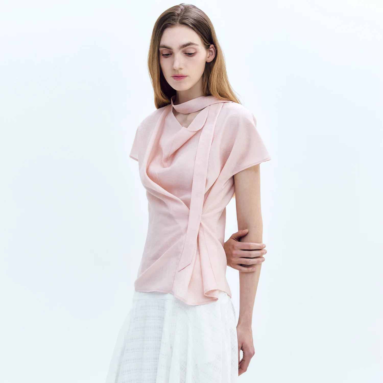 Cowl-neck Wrap Tie Blouse PINK