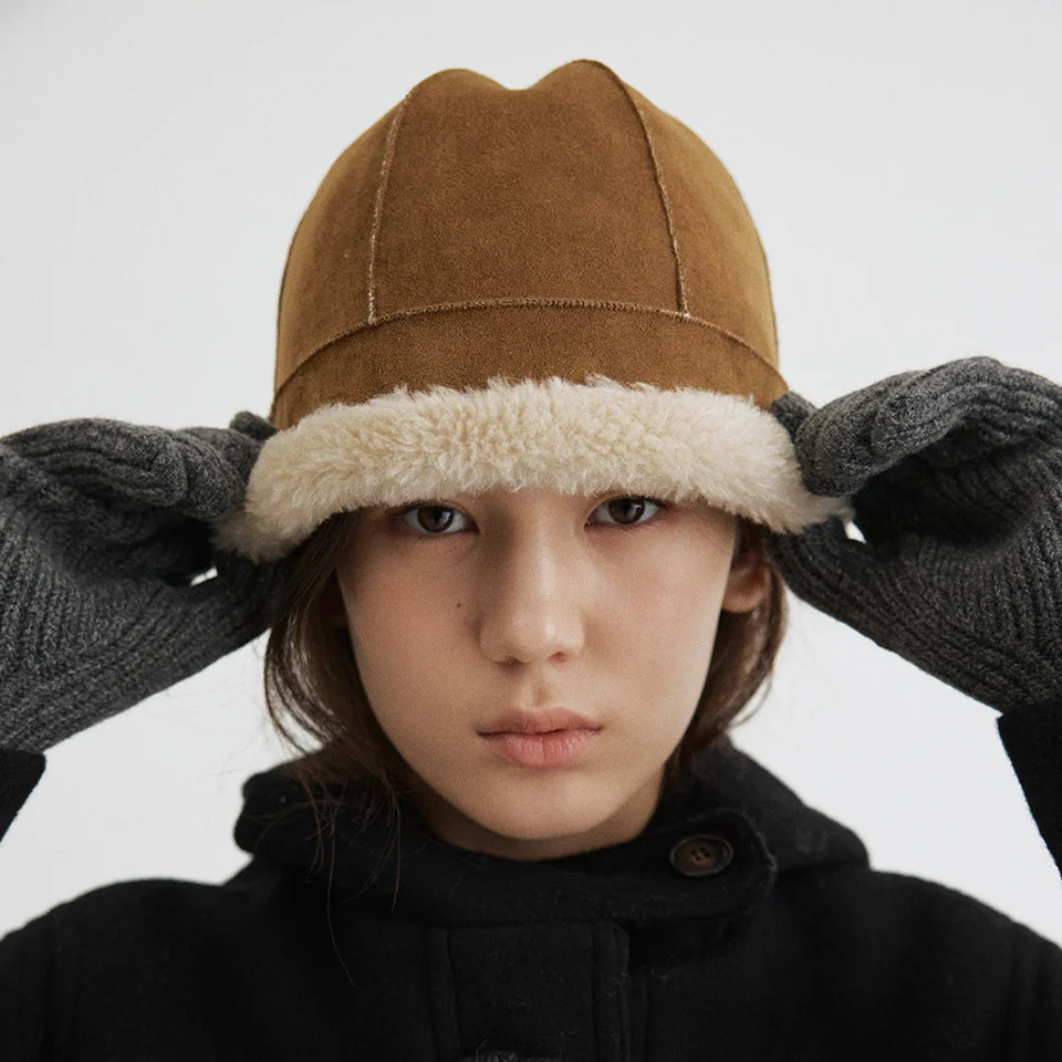 wool shearing reversible bucket hat (beige)