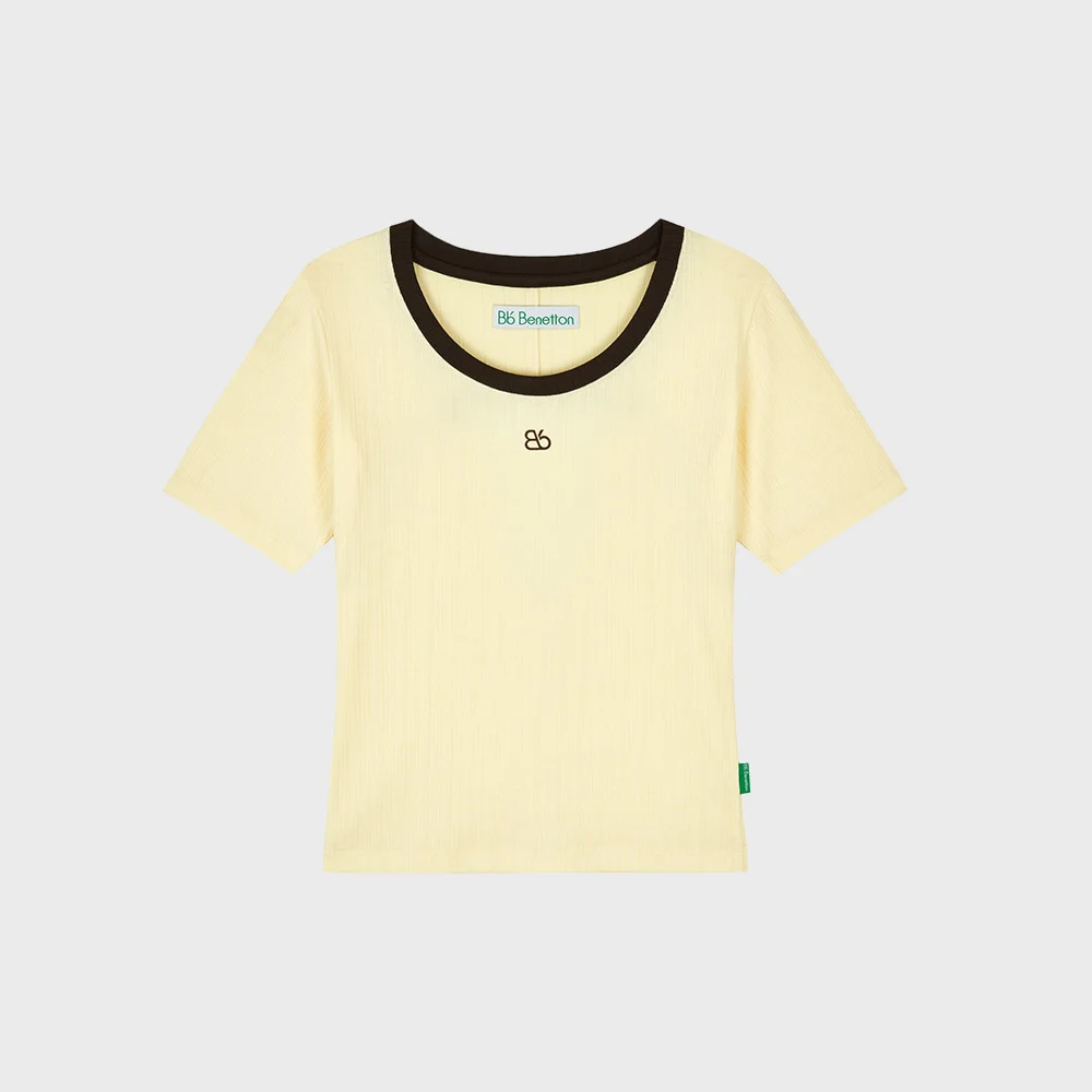 Bibi 毛邊 圓領 短袖T恤 (Light Yellow)