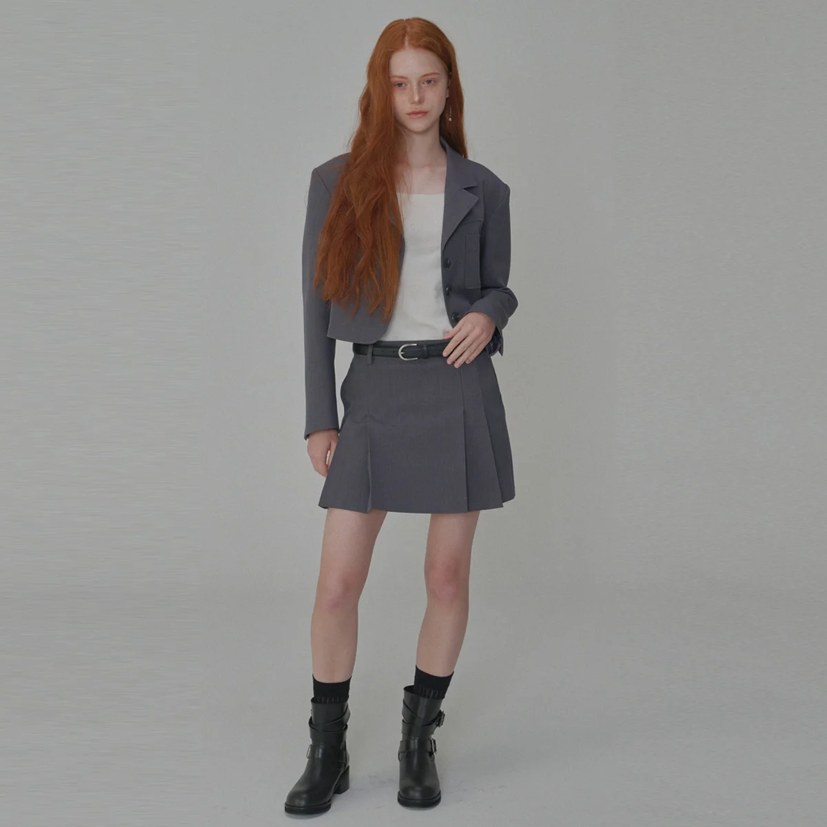 Classic Pleated Mini Skirt_Gray