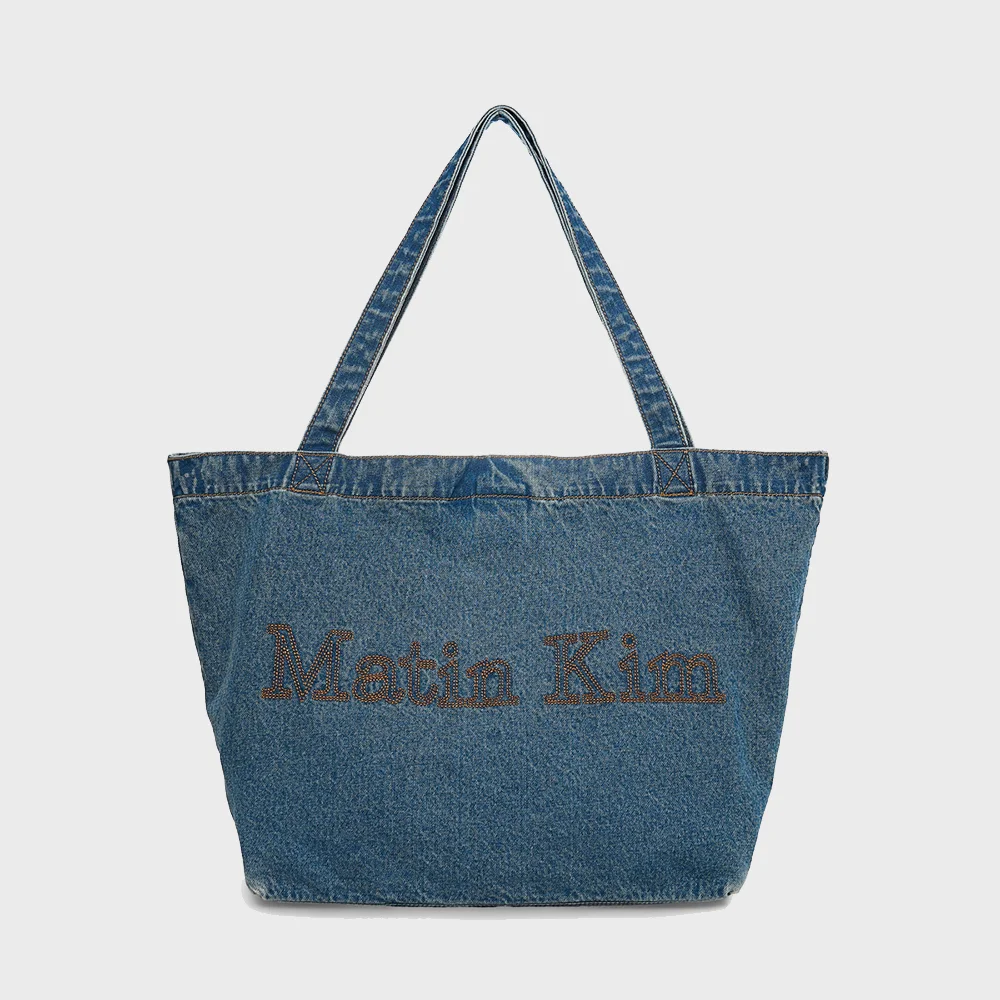 MATIN STITCH DENIM SHOULDER BAG IN BLUE