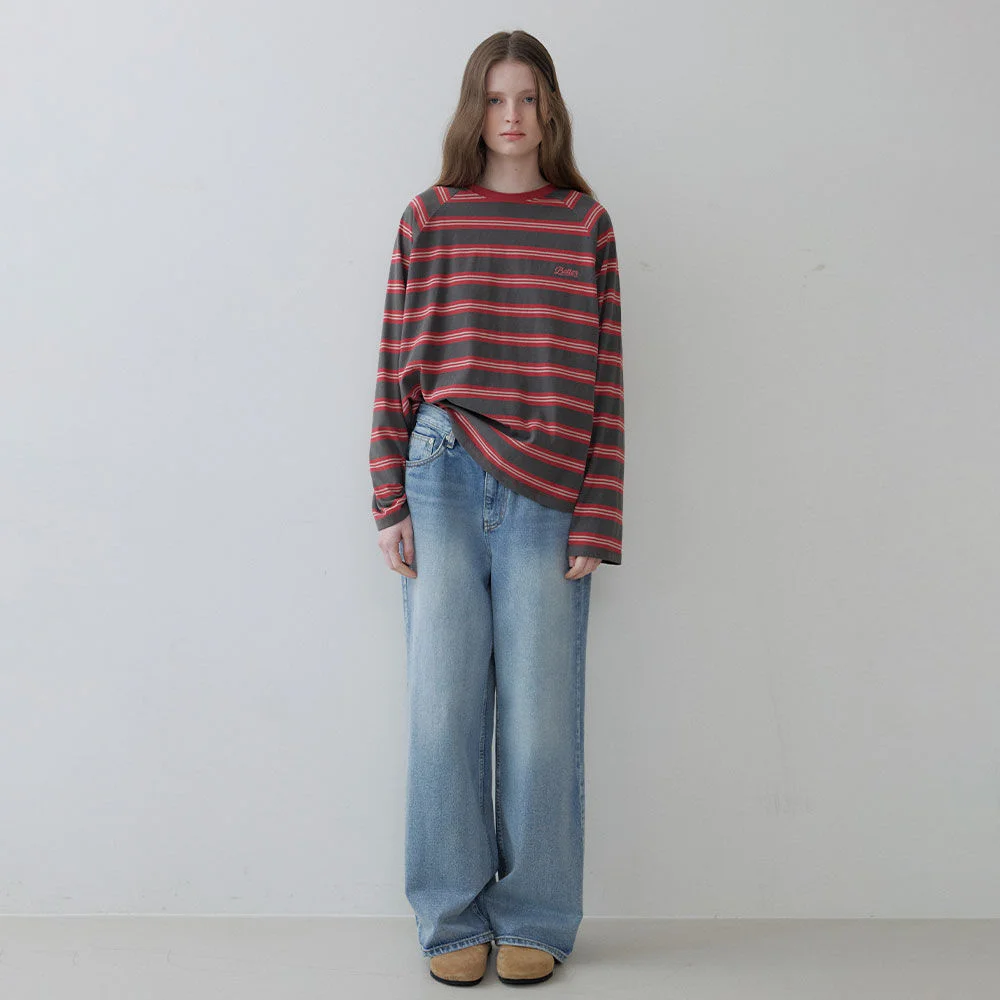 Brushed semi-wide denim pants _Light blue