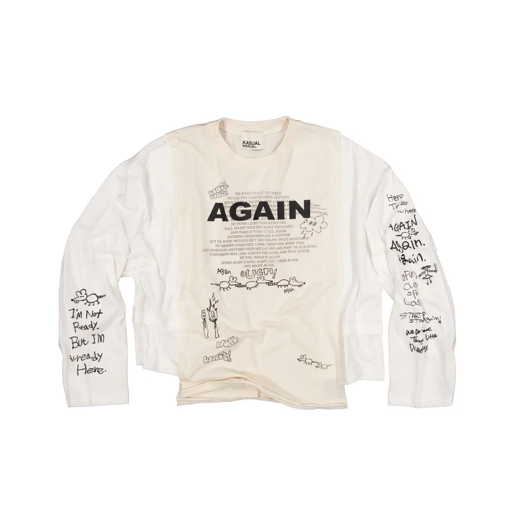 RAW EDGE TEE-IVORY+WHITE
