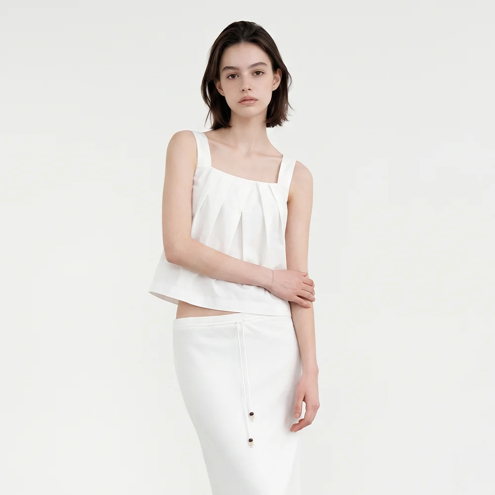 Eve 褶 翻摺 無袖 雪紡衫_白色 / EVE TUCK FOLDED SLEEVELESS BLOUSE_WHITE