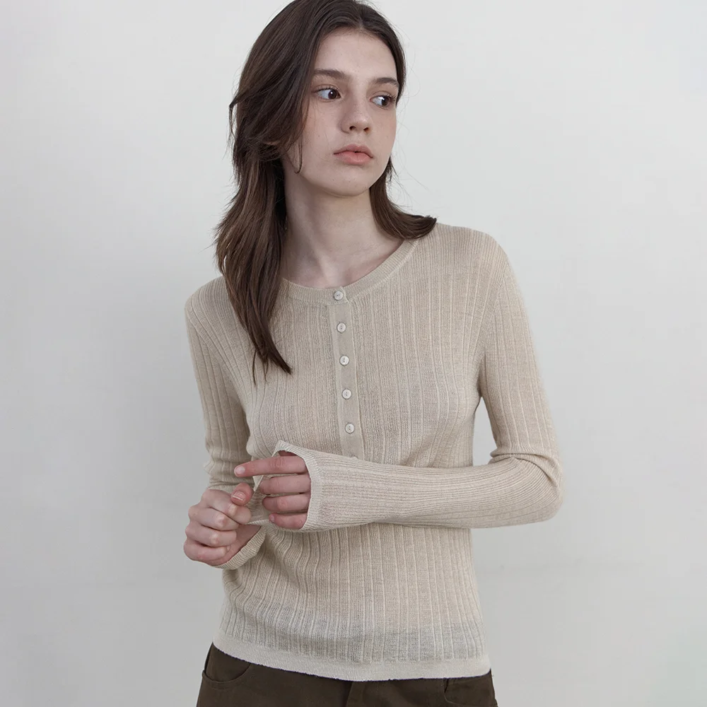 Vero Rib Henley Knit_LIGHT BEIGE(WCB6KN115)