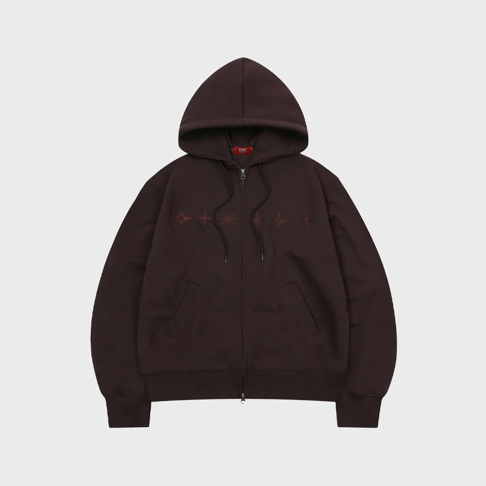 Star Hoodie Zip Up Brown