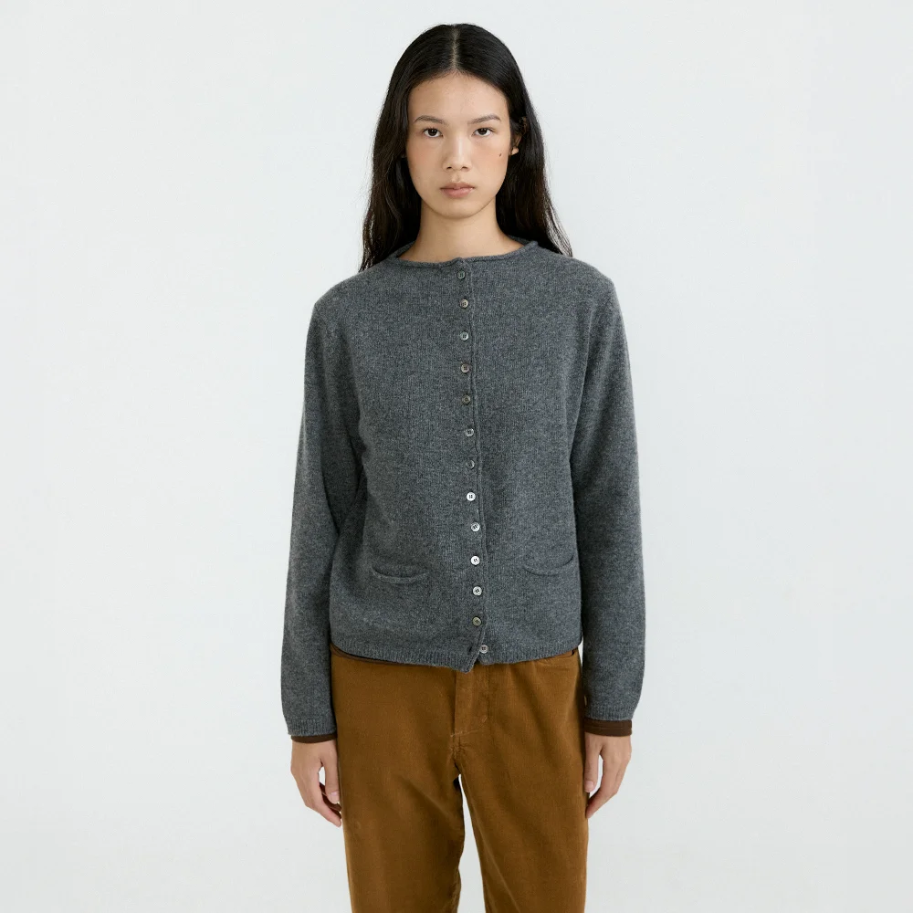 Mock Neck Knit Cardigan (Gray)