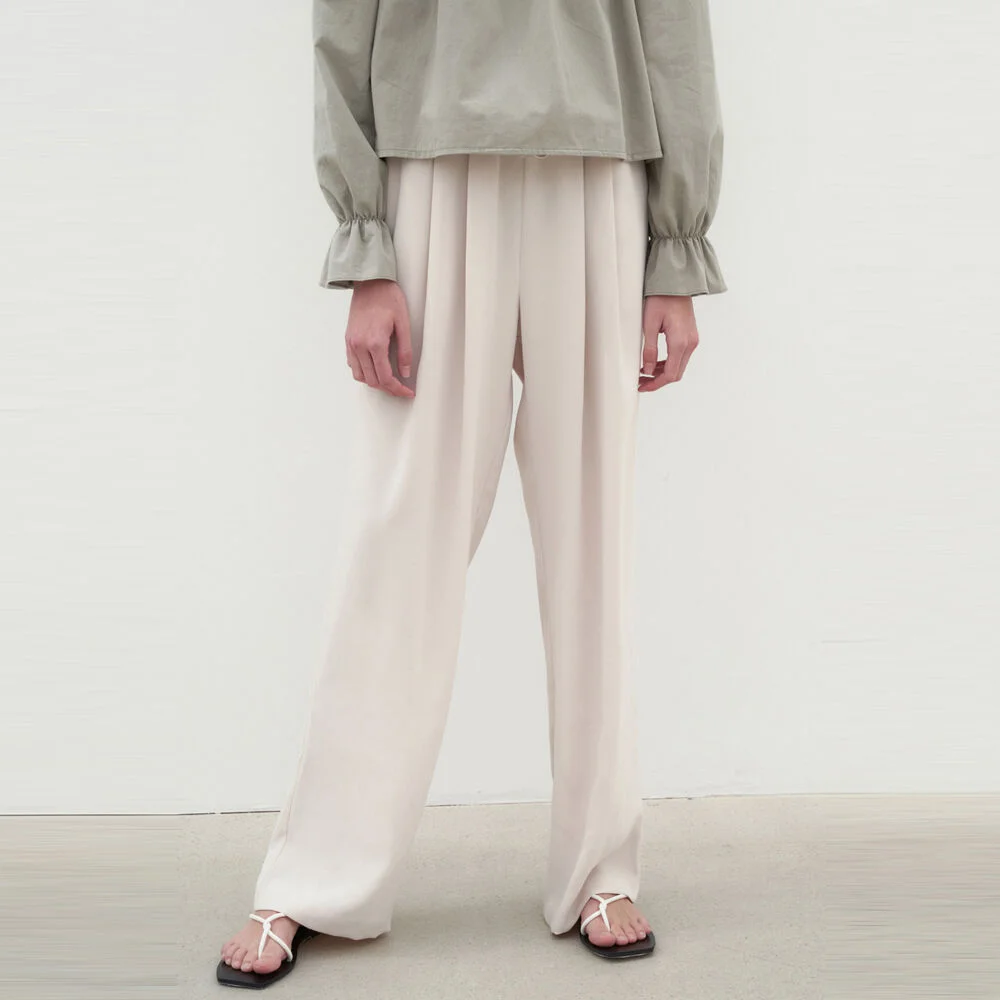 ELASTIC PINTUCK SLACKS_CREAM