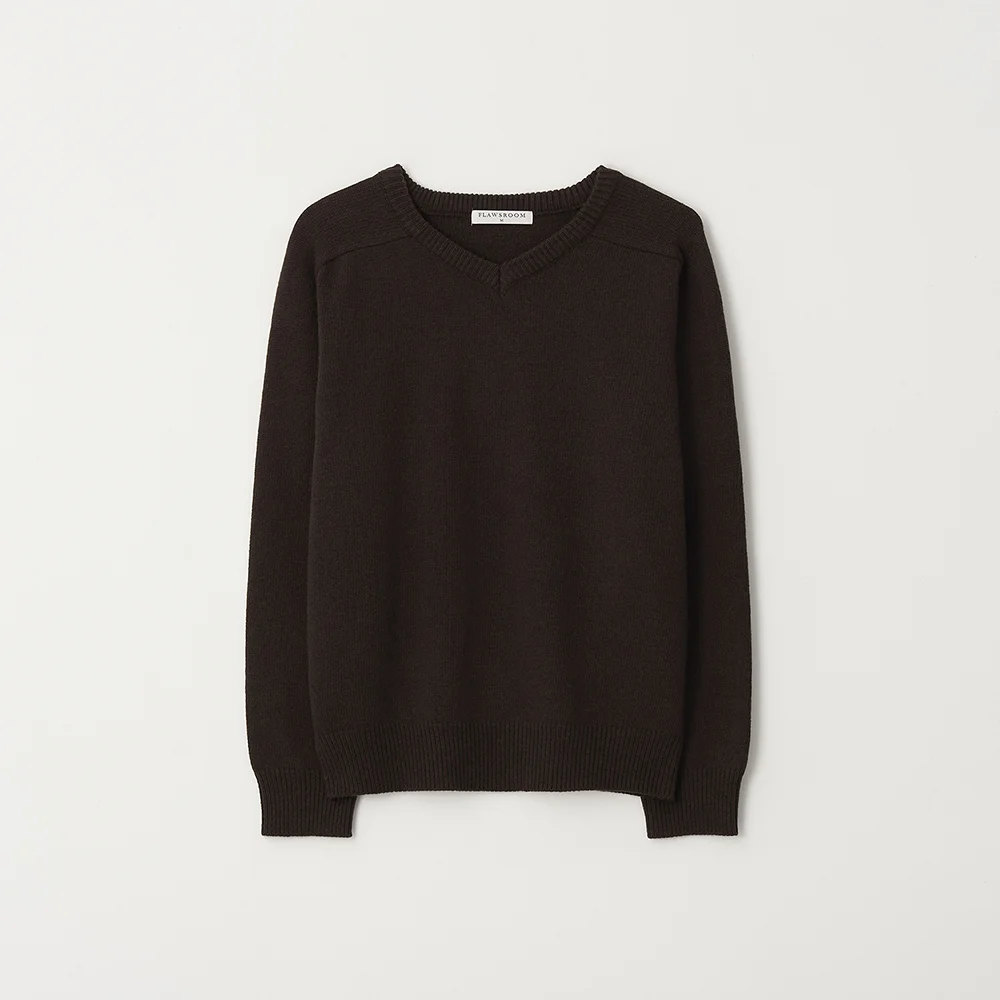 Fine Wool V Neck Knit DARK BROWN