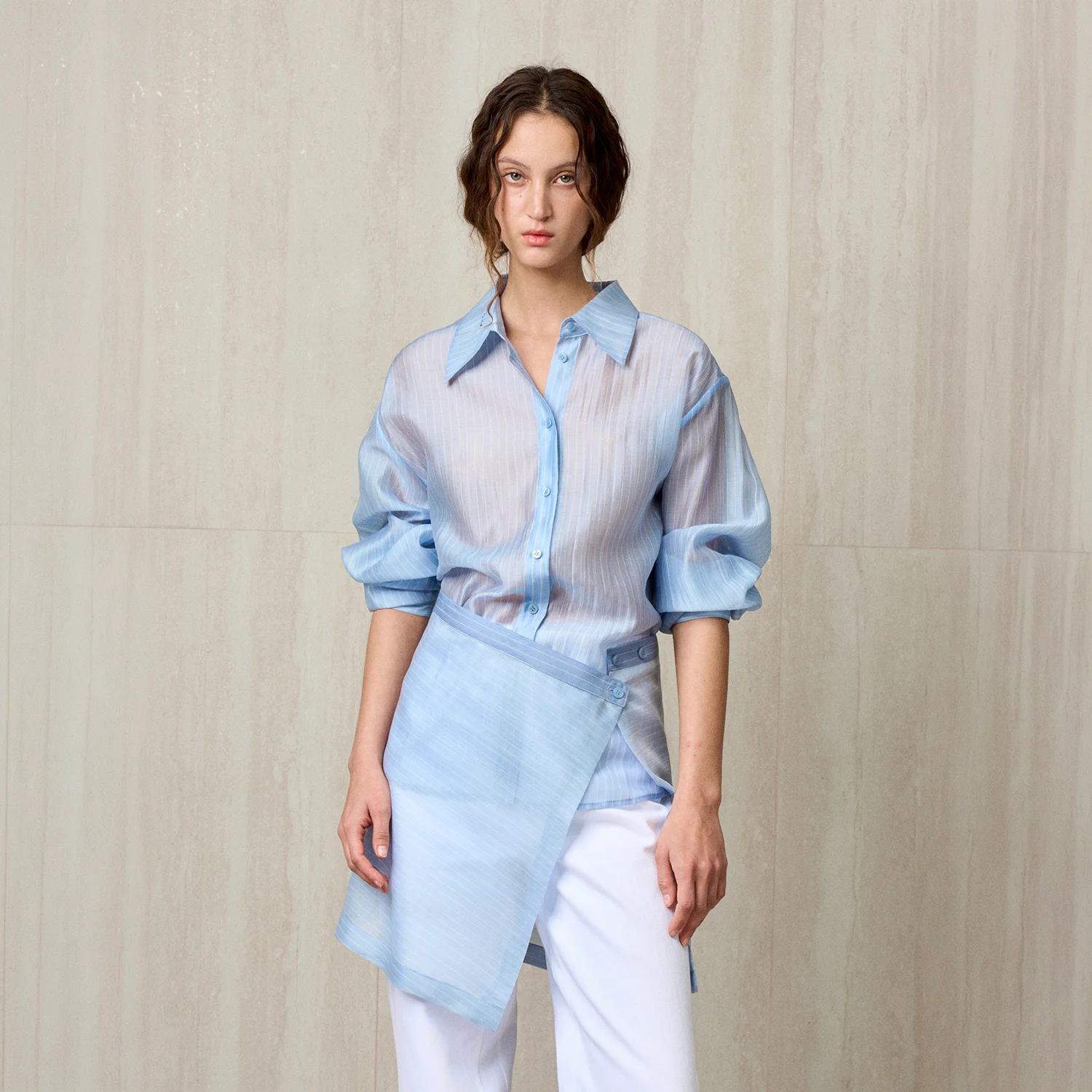 SHEER STRIPED LAYERED SHIRT