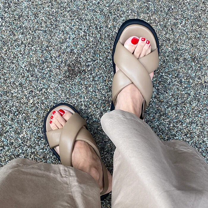 Aria Flatform Sandals Leather Beige