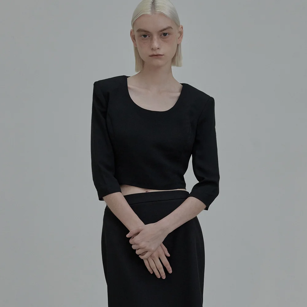Dominic Round Neck Blouse Top - Black