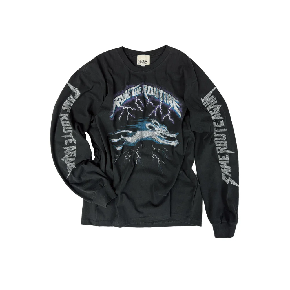 RIDE THE ROUTINE LONG SLEEVE TEE-WASHED CHARCOAL