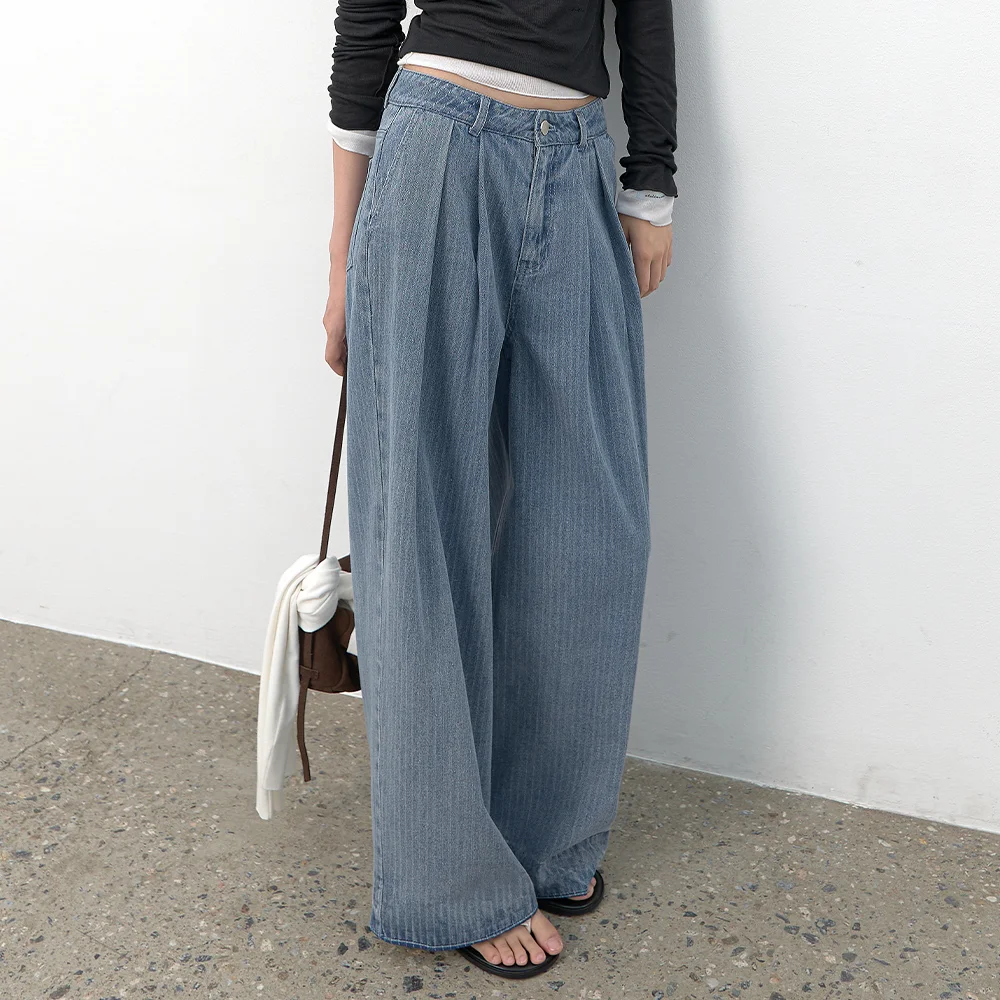 (PT-5814)TWO TUCK STRIPE DENIM PANTS