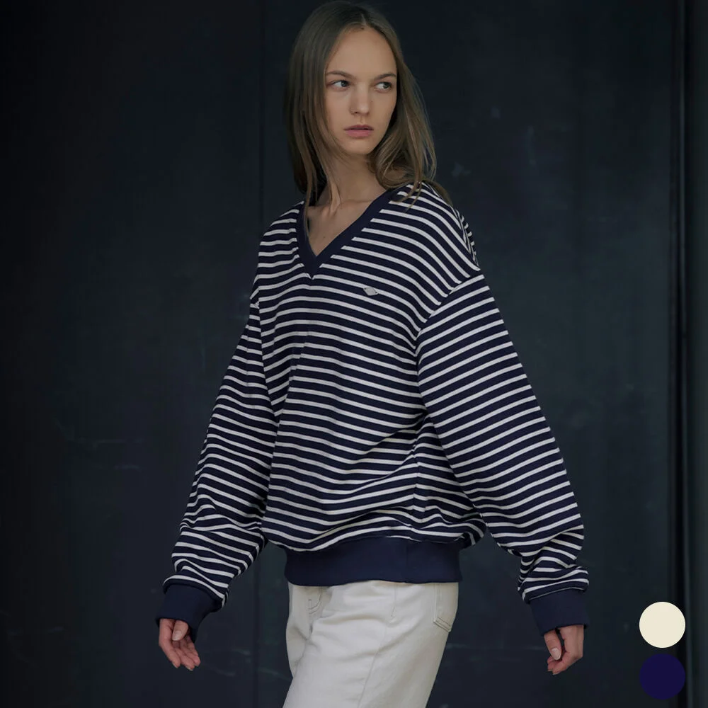 Stripe V-neck fluff MTM _2color